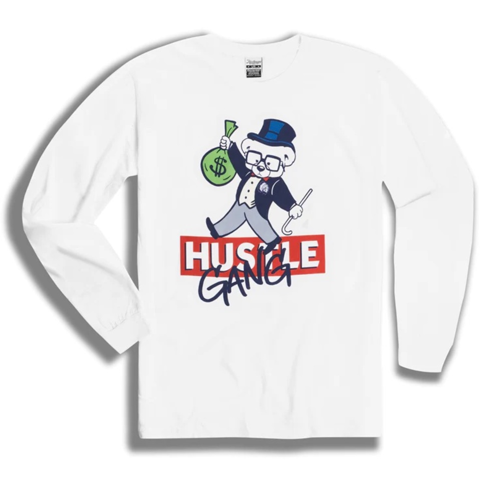 THE HUSTLE GANG RICH UNCLE Long Sleeve TEE IN WHITE Sz L NWT